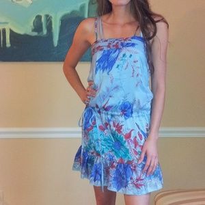 Yoana Baraschi Blue Floral Print Silk Dress, XS